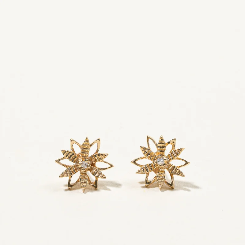 Stud Earrings with Matte Finish -Flower Design Diamond Stud Earrings | 0.04ctw |