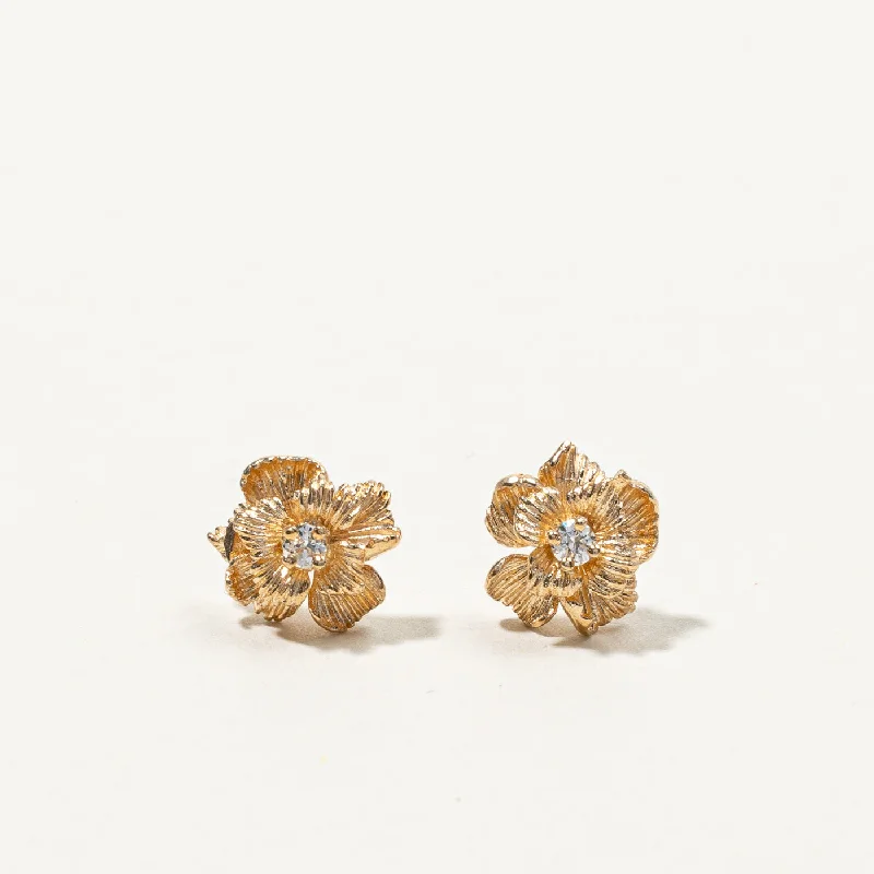 Stud Earrings with Hammered Finish -Flower Design Diamond Stud Earrings | 0.06ctw |