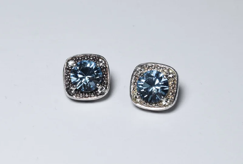 Stud Earrings for Office Wear -Foil Backed Gray Blue Crystal Stud Earrings