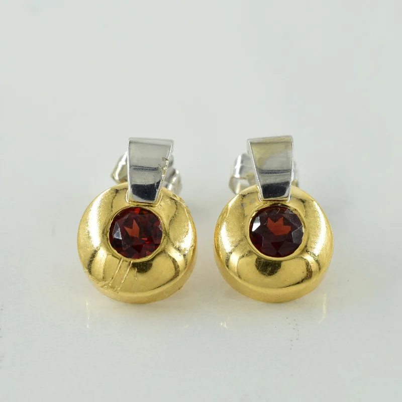 Stud Earrings with Etching -Garnet Stud Earrings | 0.80ctw |