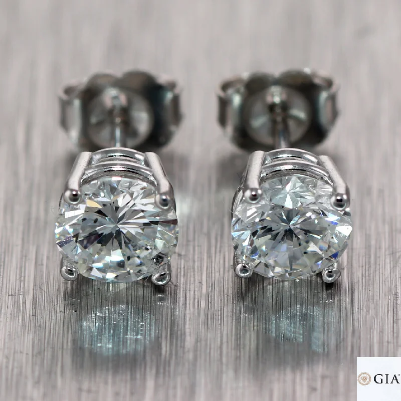 Double Stud Earrings for Impact -GIA 1.72ct Round Brilliant G SI1 Diamond 14k White Gold Stud Earrings