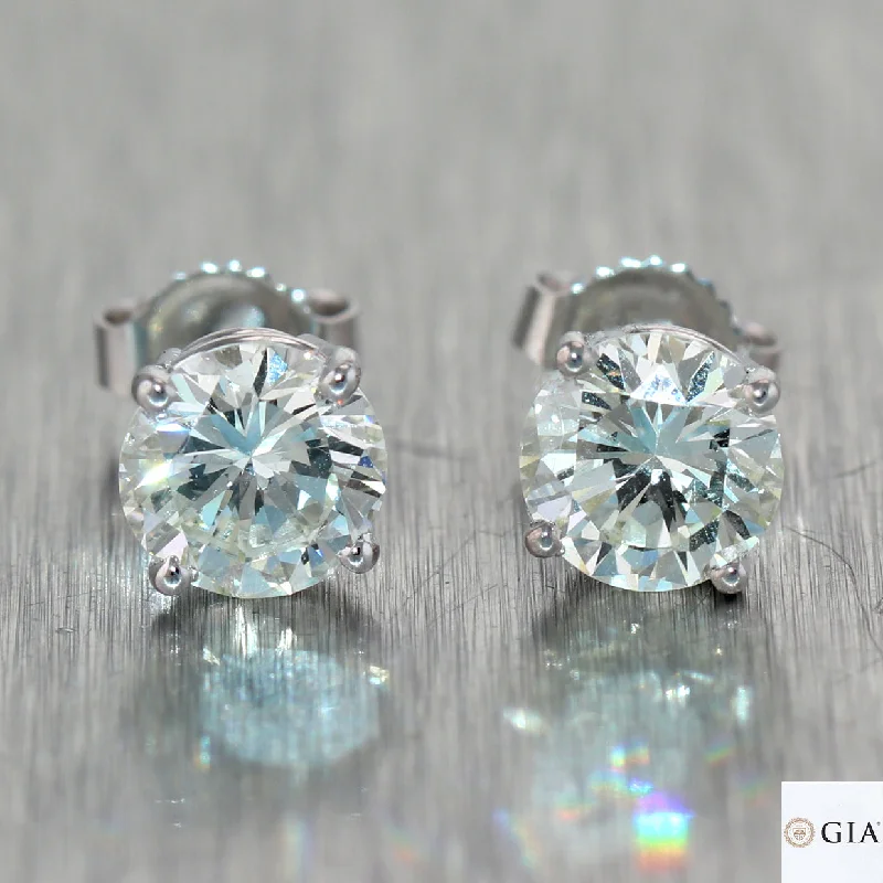 Hypoallergenic Stud Earrings for Sensitive -GIA 2.01ctw Round Brilliant L VS1-VS2 Diamond 14k White Gold Stud Earrings