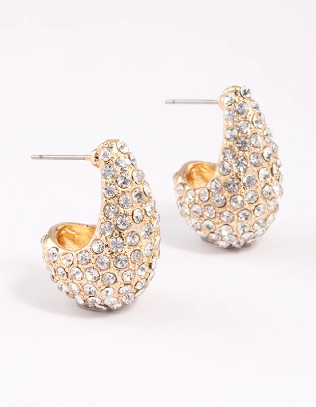 Stud Earrings with Rhinestones -Gold Diamante Teardrop Stud Earrings