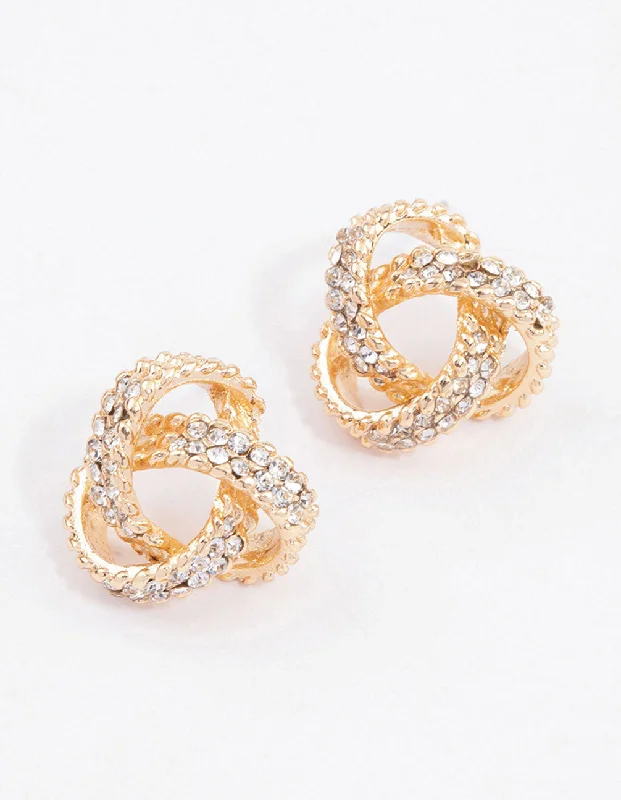 Triple Stud Earrings for Layered -Gold Multi Diamante Stud Earrings