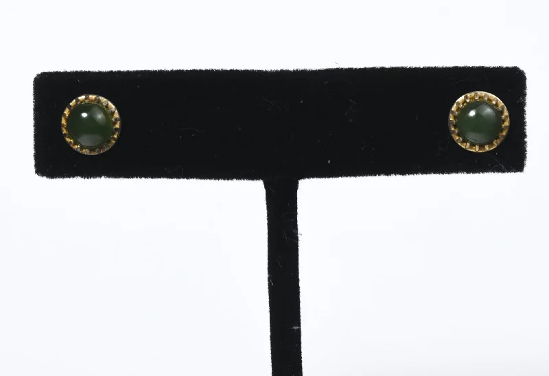 Stud Earrings for Everyday Glamour -Gold Tone Sterling Silver Nephrite Jade Stud Earrings