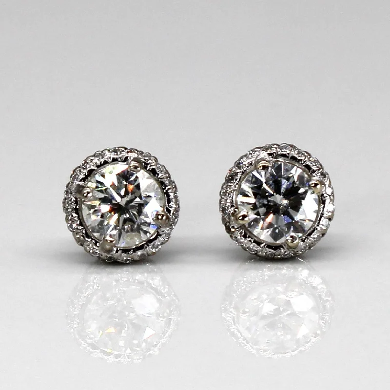 Leverback Stud Earrings for Comfort -Halo Diamond Stud Earrings | 2.02ctw SI2/I1 G/H |