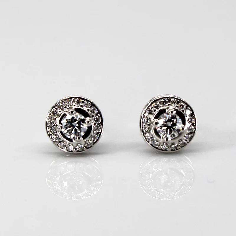 Stud Earrings with Floral Motifs -18k Halo Style Diamond Stud Earrings | 0.54ctw VS1/2 G/H |