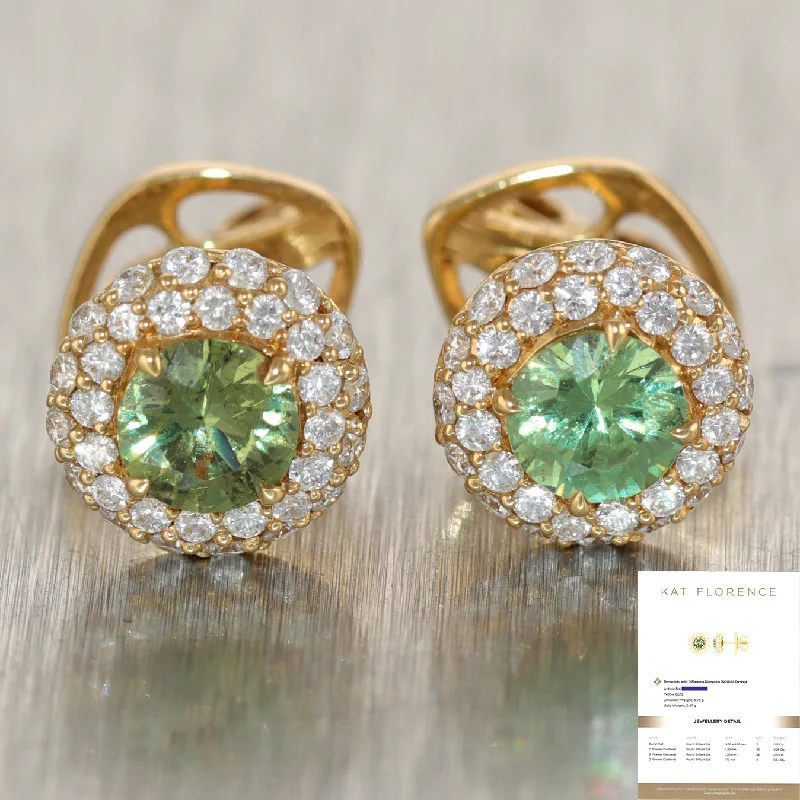 Detachable Stud Earrings with Charms -Kat Florence 18k Yellow Gold 0.91ctw Dematoid & 0.50ctw Diamond Stud Earrings