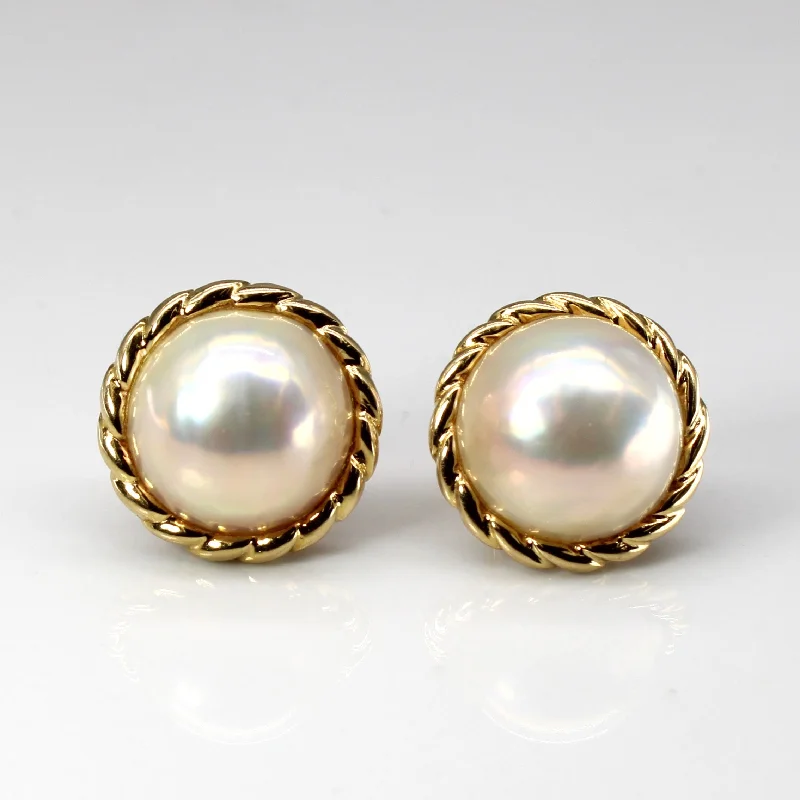 Stud Earrings with Gemstones and Beads -Mabe Pearl Stud Earrings