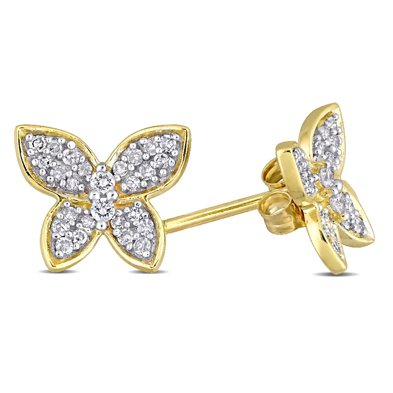 Vintage Stud Earrings with Patina -Mimi & Max 1/5ct TDW Diamond Butterfly Stud Earrings in 10k Yellow Gold