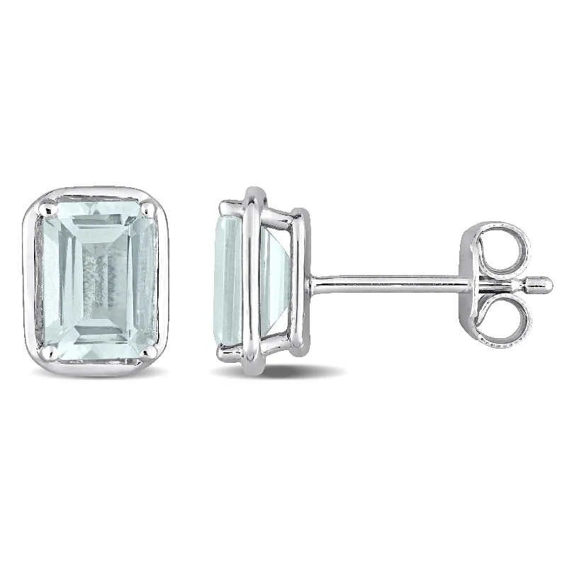 Geometric Stud Earrings for Trend -Mimi & Max 1 7/8ct TGW Aquamarine Bezel Style Emerald Cut Stud Earrings in Sterling Silver