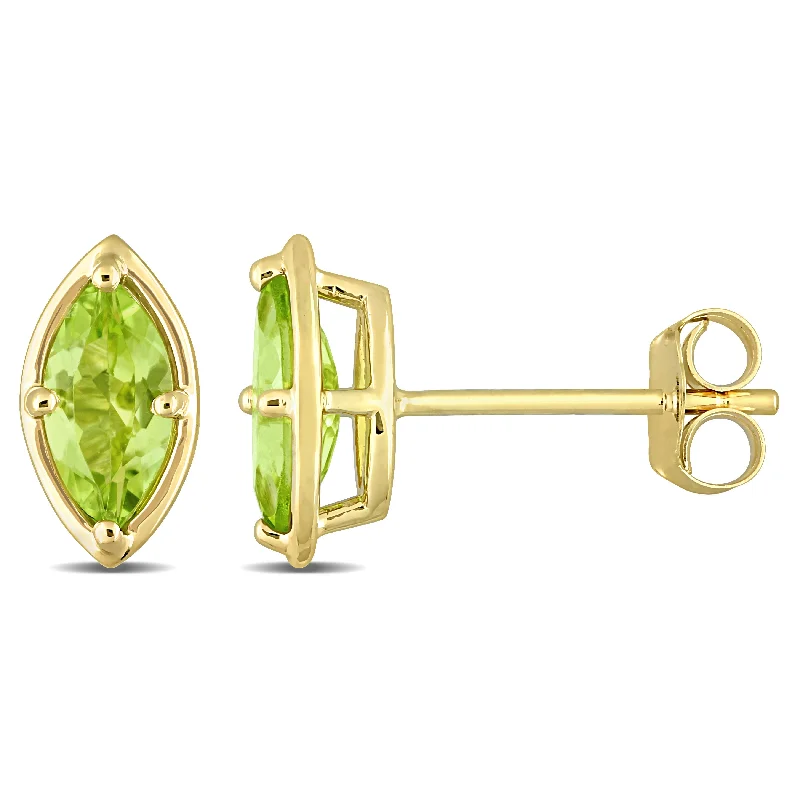 Pearl Stud Earrings for Elegance -Mimi & Max 4/5ct TGW Marquise Peridot Stud Earrings in 14k Yellow Gold