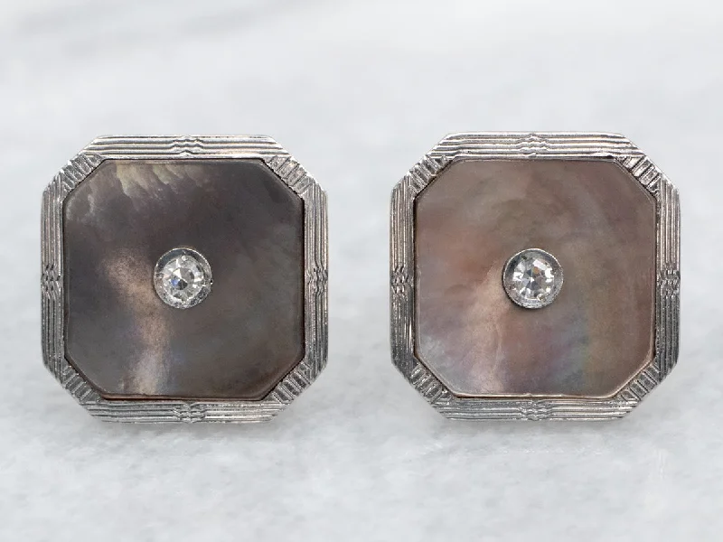 Stud Earrings with Animal Motifs -Mother of Pearl and Diamond Cufflink Conversion Stud Earrings