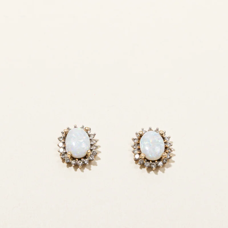 Screw Back Stud Earrings for Security -Opal & Diamond Stud Earrings | 1.20ctw | 0.18ctw |