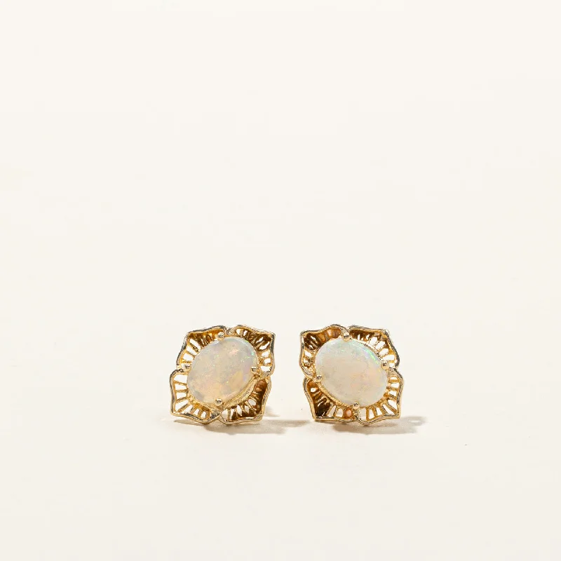 Stud Earrings with Enamel -Opal Stud Earrings | 1.20ctw |