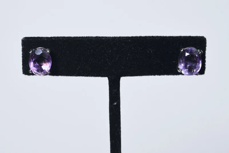 Hypoallergenic Stud Earrings for Sensitive -Oval Cut Amethyst Stud Earrings