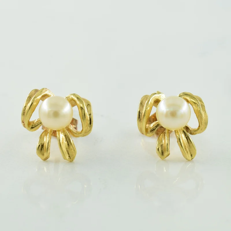 Stud Earrings for Graduation Day -Pearl Bow Tie Stud Earrings | 0.50ctw |