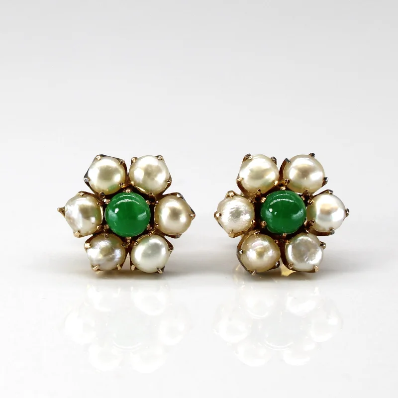 Retro Stud Earrings for Nostalgia -Pearl & Chalcedony Stud Earrings | 0.50ctw |