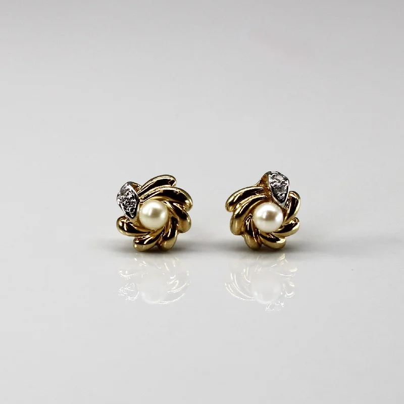 Tarnish Resistant Stud Earrings for Longevity -Pearl & Diamond Stud Earrings | 0.02ctw |