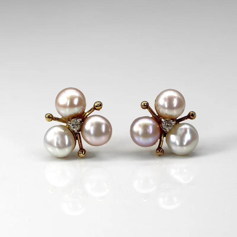 Stud Earrings for Graduation Day -Pearl & Diamond Stud Earrings | 0.04ctw |