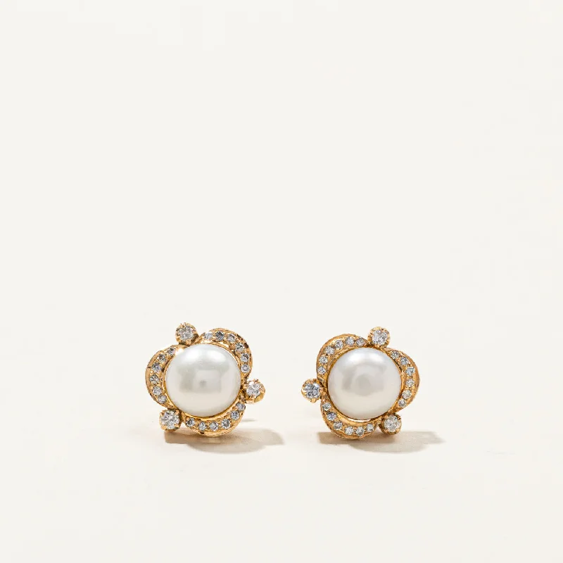 Stud Earrings with Rhinestones -Pearl & Diamond Stud Earrings | 0.30ctw |