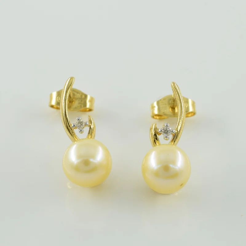 Stud Earrings for Birthday Celebration -Pearl & Diamond Stud Earrings | 4.40ctw, 0.02ctw |