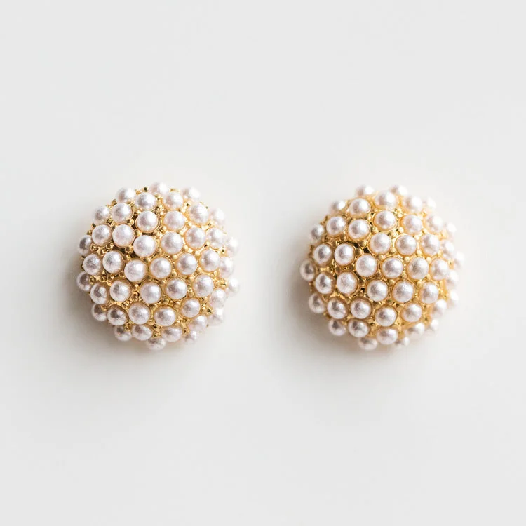 Stud Earrings with Floral Motifs -Pearl Pave Stud Earrings