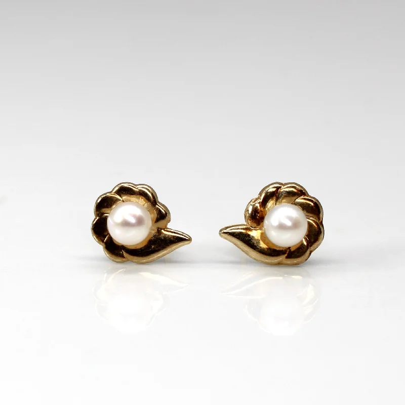 Stud Earrings with Pearls and Diamonds -Pearl & Gold Stud Earrings