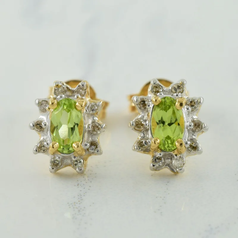 Stud Earrings with Gemstones and Beads -Peridot & Diamond Stud Earrings | 0.42ctw, 0.08ctw |