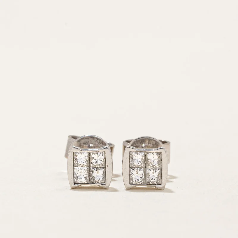 Stud Earrings for Christmas Party -Princess Cut Diamond Stud Earrings | 0.40ctw |