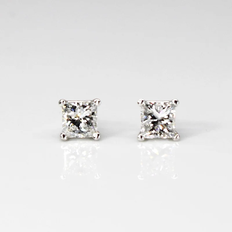 Bohemian Stud Earrings with Tassels -Princess Diamond Stud Earrings | 0.80ctw |