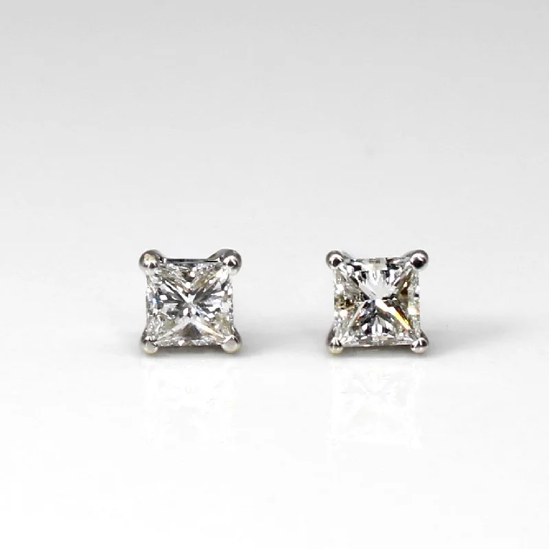 Stud Earrings with Rhinestones -Canadian Princess Cut Diamond Stud Earrings | 0.54ctw SI2 E VG |