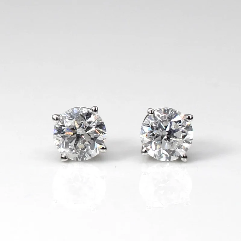 Stud Earrings with Crystals -Canadian Prong Set Diamond Stud Earrings | 0.92ctw I1/2 E VG |