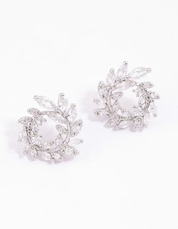 Magnetic Closure Stud Earrings for Easy -Rhodium Mini Wreath Stud Earrings