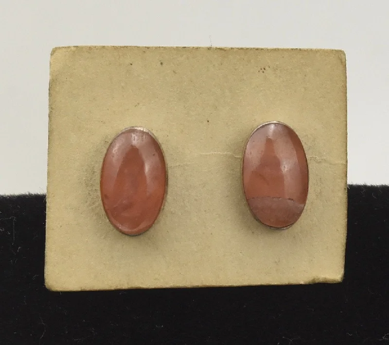 Stud Earrings with Enamel -Rose Calcite Oval Sterling Silver Stud Earrings