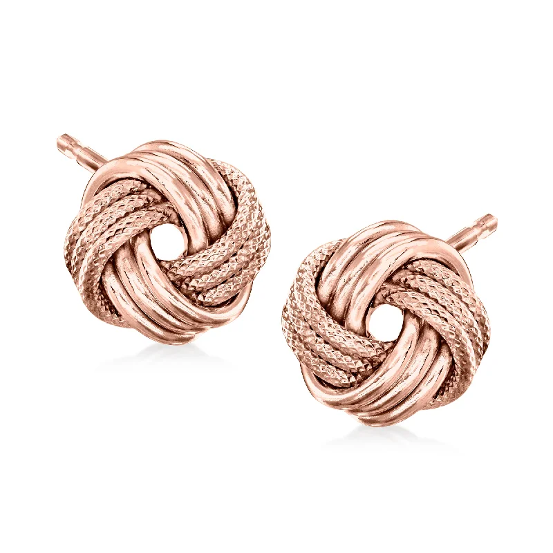 Stud Earrings for Work Attire -Ross-Simons 14kt Rose Gold Textured and Polished Love Knot Stud Earrings