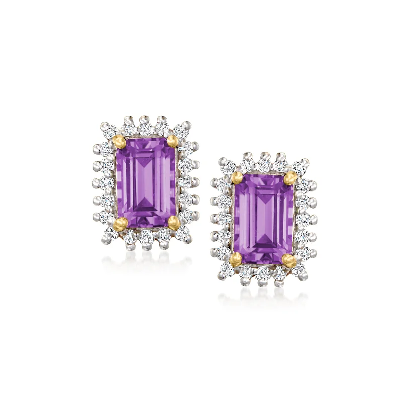 Bohemian Stud Earrings with Tassels -Ross-Simons Amethyst and . Diamond Stud Earrings in 14kt Yellow Gold