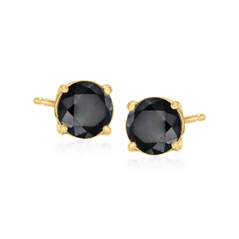 Silver Stud Earrings for Men -Ross-Simons Black Diamond Stud Earrings in 14kt Yellow Gold