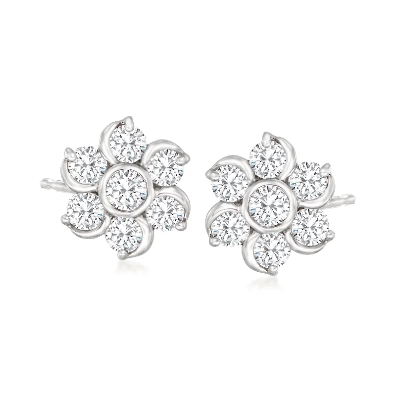 Stud Earrings for Festival Style -Ross-Simons Diamond Flower Stud Earrings in 14kt White Gold