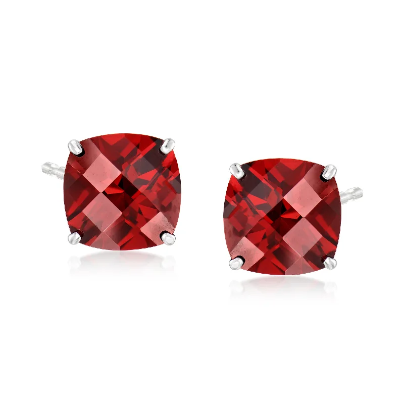 Gold Stud Earrings for Women -Ross-Simons Garnet Stud Earrings in 14kt White Gold