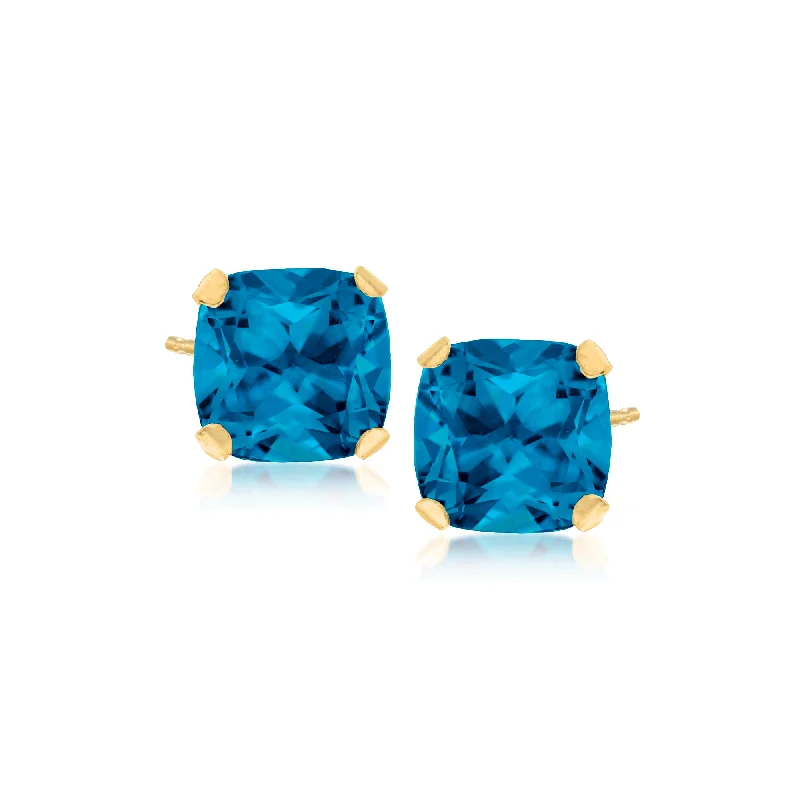 Diamond Stud Earrings for Luxury -Ross-Simons London Blue Topaz Martini Stud Earrings in 14kt Yellow Gold