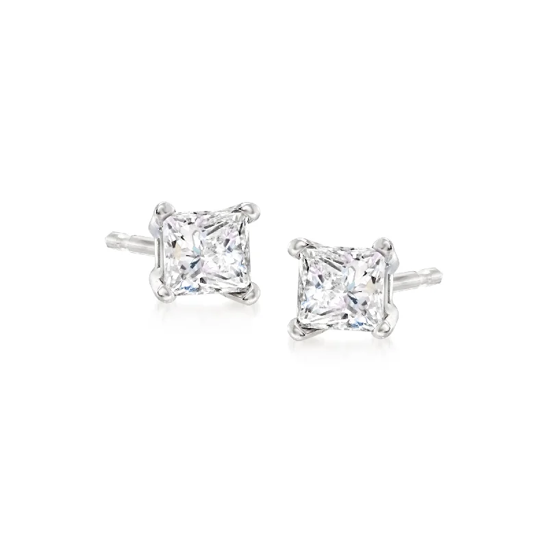 Floral Stud Earrings with Petals -Ross-Simons Princess-Cut Diamond Stud Earrings in 14kt White Gold