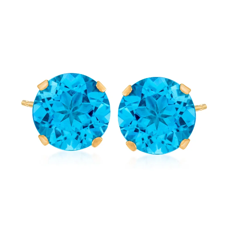 Stud Earrings with Hammered Finish -Ross-Simons Swiss Blue Topaz Martini Stud Earrings in 14kt Yellow Gold