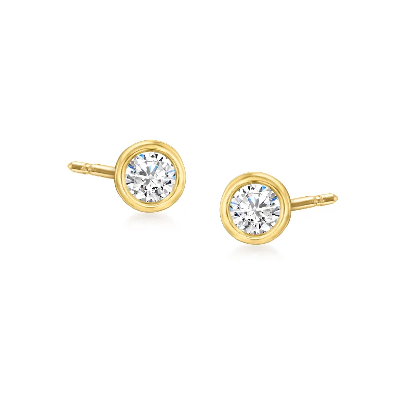 Vintage Stud Earrings with Patina -RS Pure by Ross-Simons Bezel-Set Diamond Stud Earrings in 14kt Yellow Gold