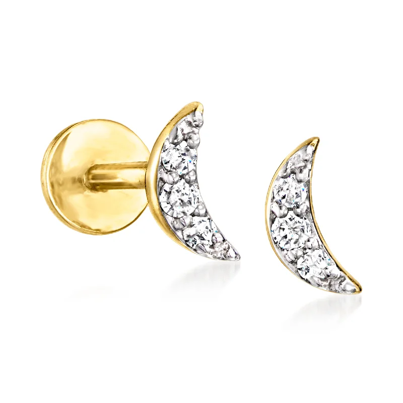 Contemporary Stud Earrings for Fashion -RS Pure by Ross-Simons Diamond-Accented Moon Stud Earrings in 14kt Yellow Gold