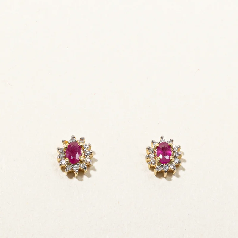 Adjustable Stud Earrings for Custom Fit -Ruby & Diamond Stud Earrings | 0.34ctw | 0.12ctw |