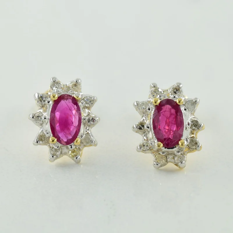 Stud Earrings for Christmas Party -Ruby & Diamond Stud Earrings | 0.50ctw, 0.10ctw |