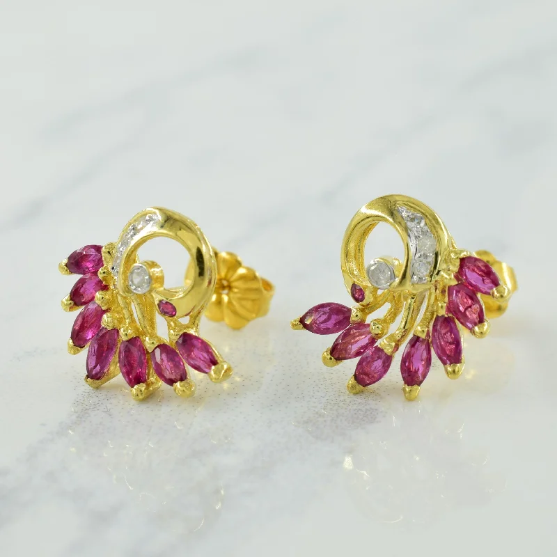 Stud Earrings with Debossed Designs -Ruby & Diamond Stud Earrings | 0.60ctw, 0.05ctw |