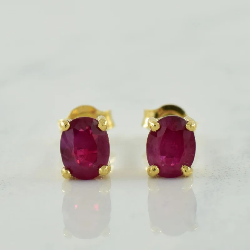 Stud Earrings with Enamel -Ruby Stud Earrings | 0.60ctw |