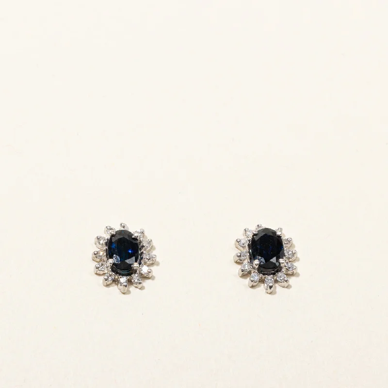 Magnetic Closure Stud Earrings for Easy -Sapphire & Diamond Stud Earrings | 1.00ctw | 0.12ctw |